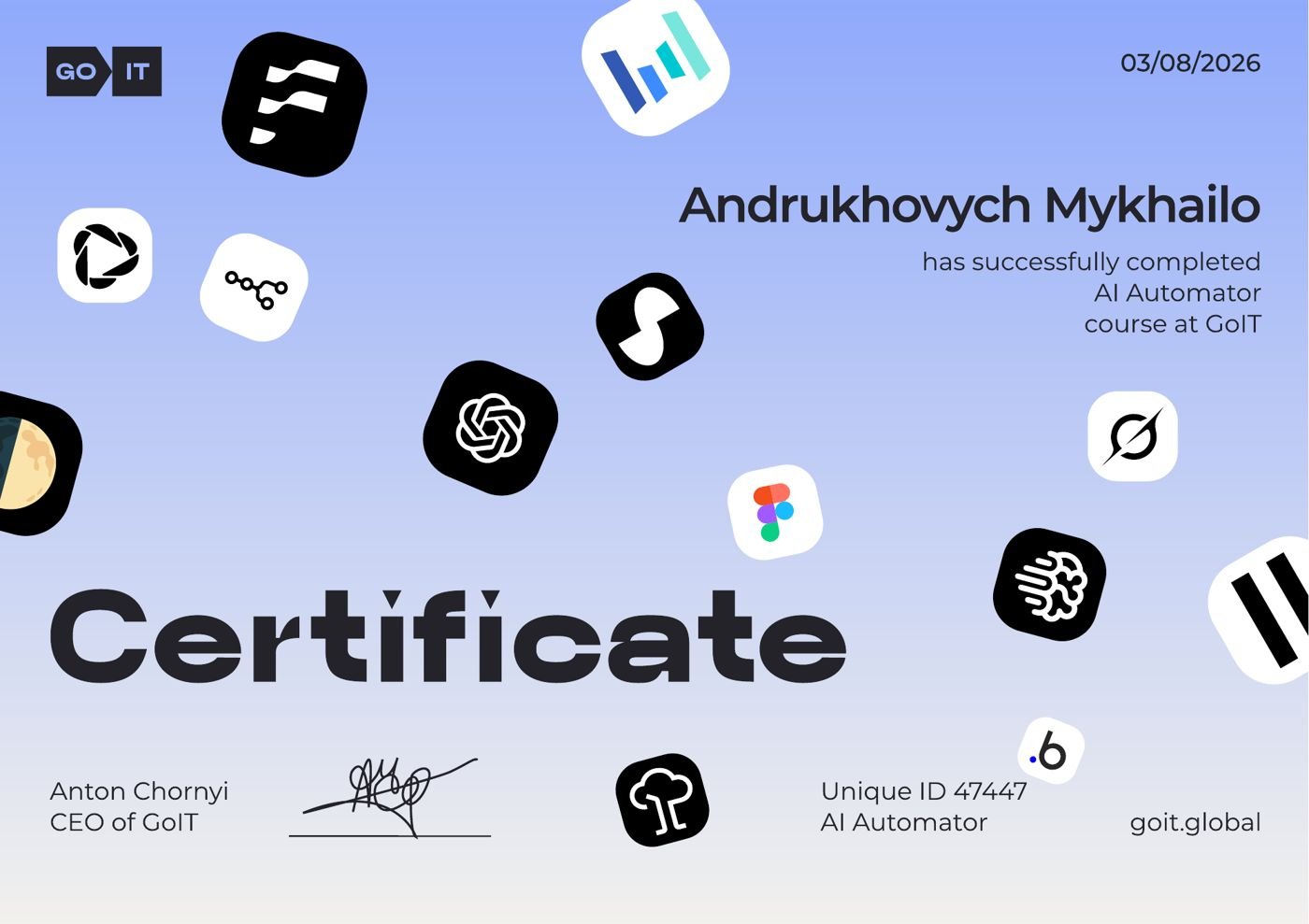 AI Automator certificate, GoIT
